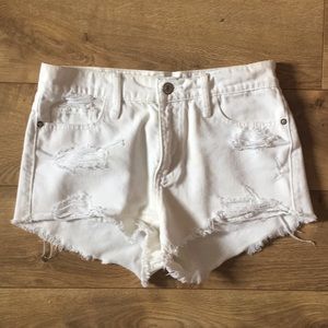 A&F White Distressed High Waisted Shorts
